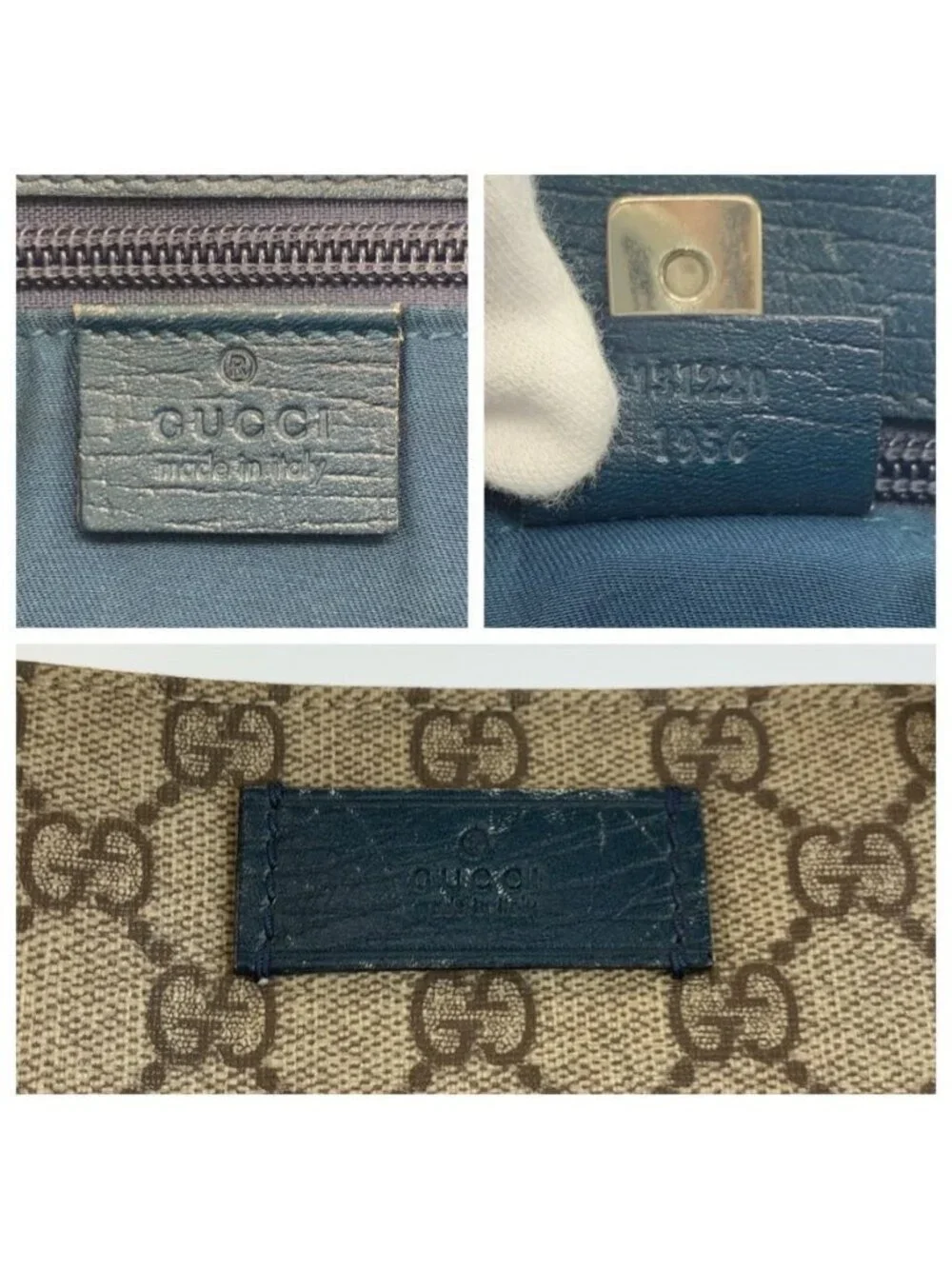 Gucci Beige Green GG Supreme Canvas Leather Tote